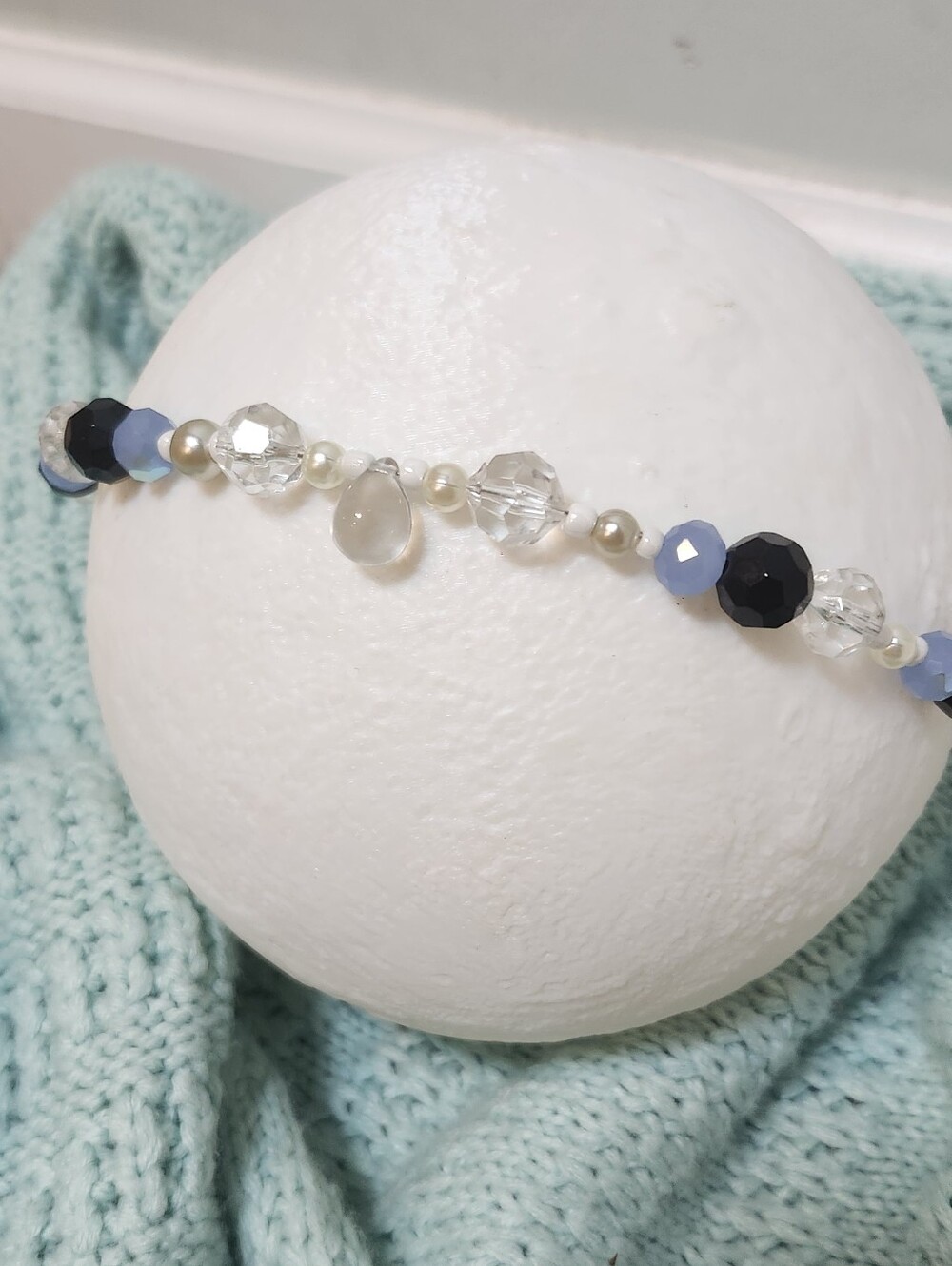 Beaded Multi-Color Bracelet And Necklace with Clear Crystal and Pearl Accents - Picture 4 of 5